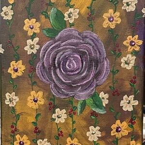 Floral Art Painting with Purple Rose